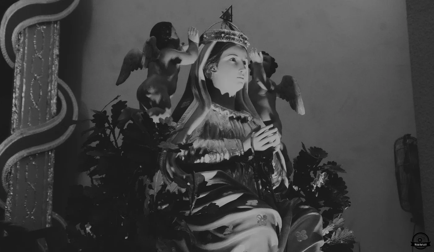 La statua di Maria Santissima Incoronata nel salone della chiesa — fotografia in bianco e nero